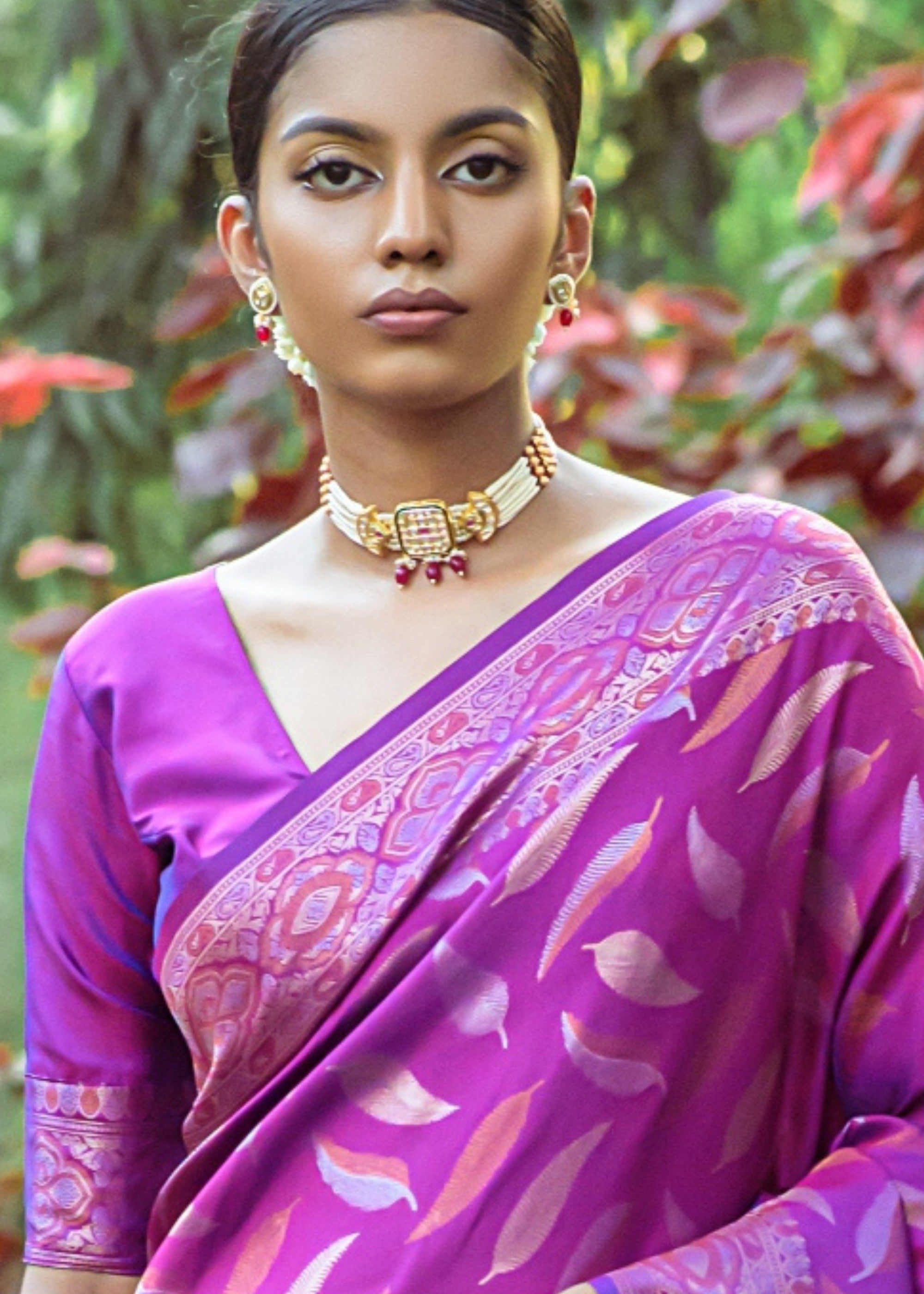 Electric Purple Zari Woven Silk Saree - qivii