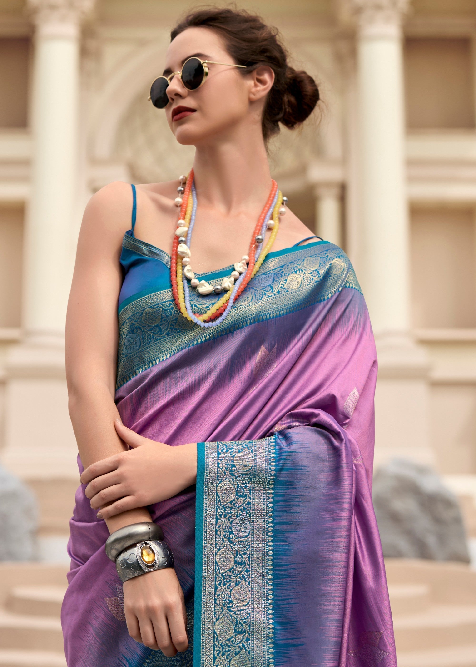 Orchid Purple Soft Silk Saree with Amazing Zari Weaving - qivii
