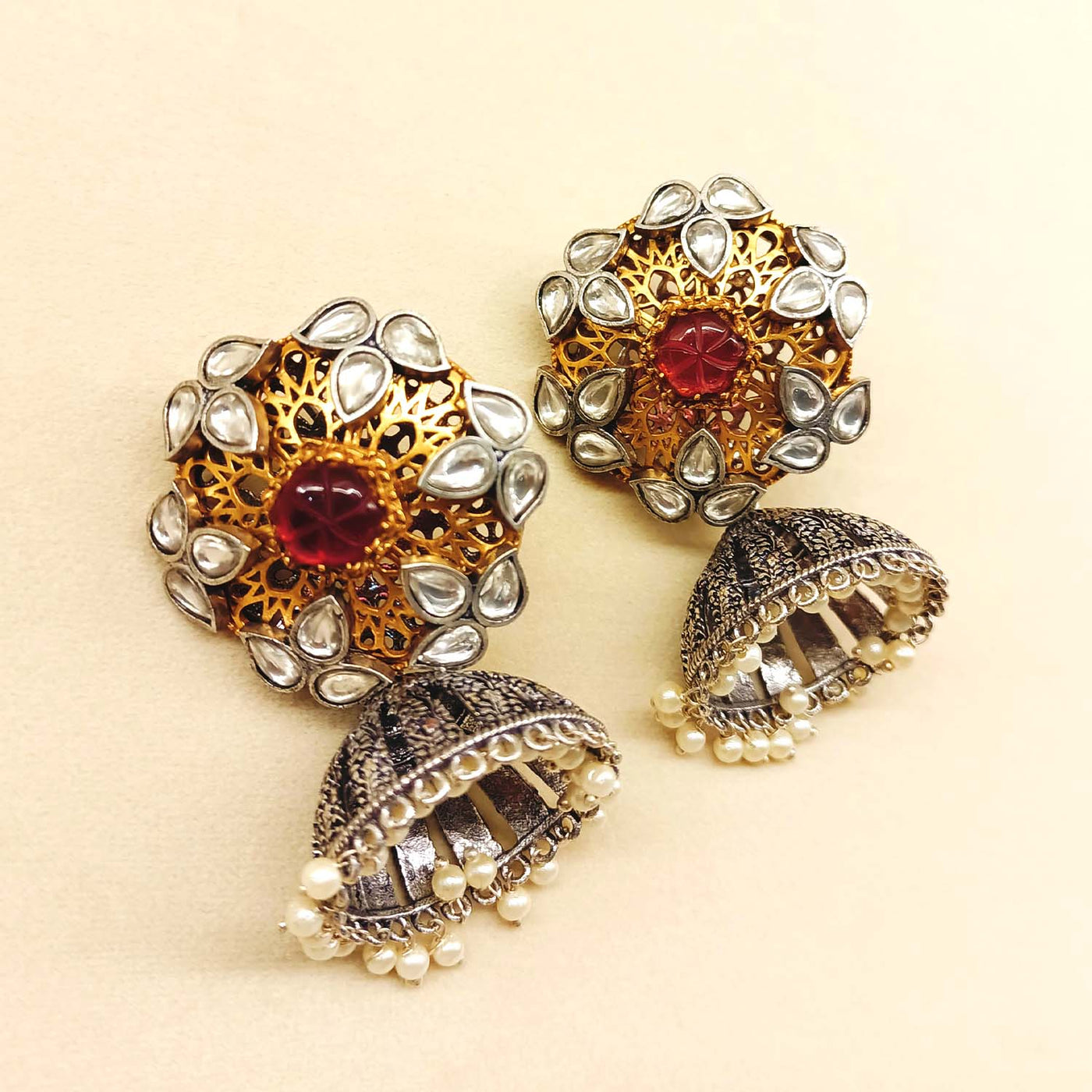 Mehak Rose Pink Stone Two Tone Polish Boutique Earrings