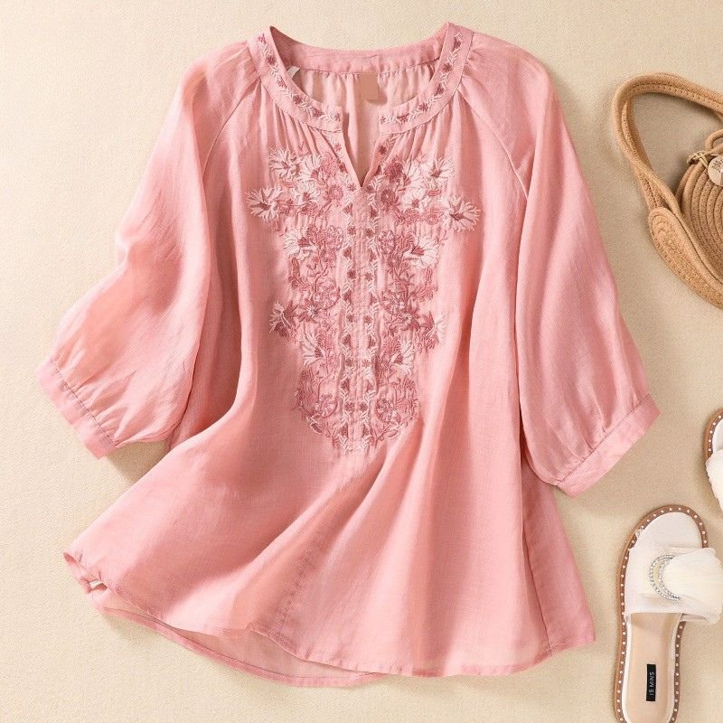 Serafina Cotton-Linen Blouse  - By Qivii