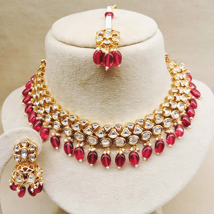 Pakeezah Majenta Diamond Kundan Necklace Set