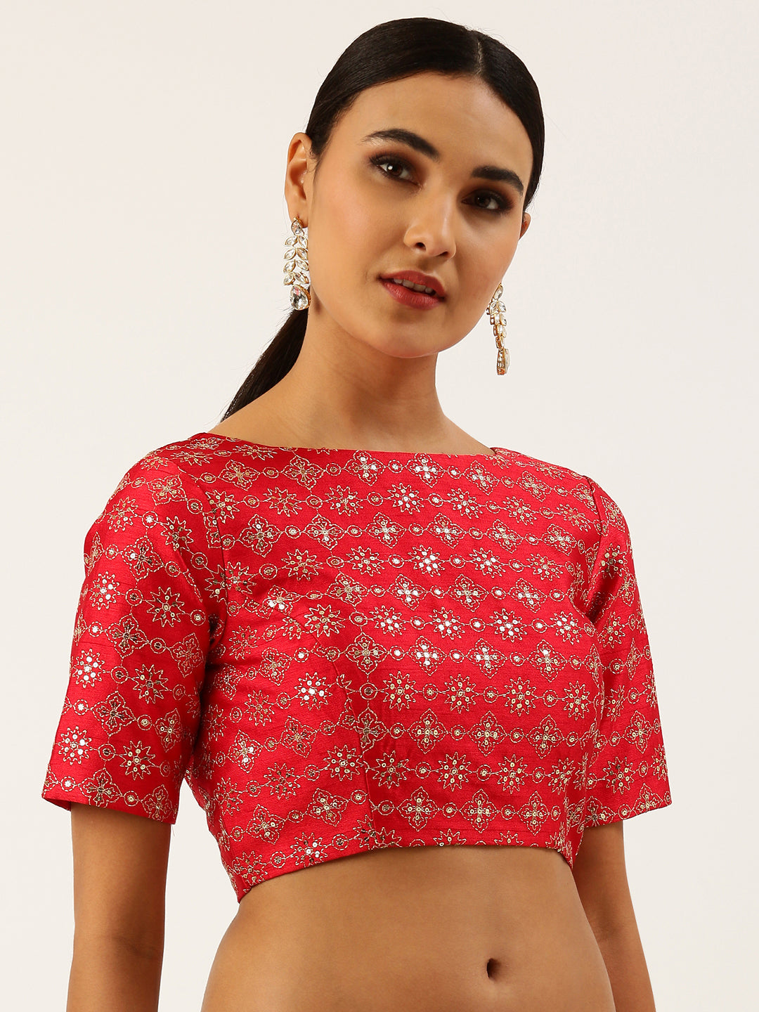 Red-Toned Zari work Pure Art Silk Readymade Blouse