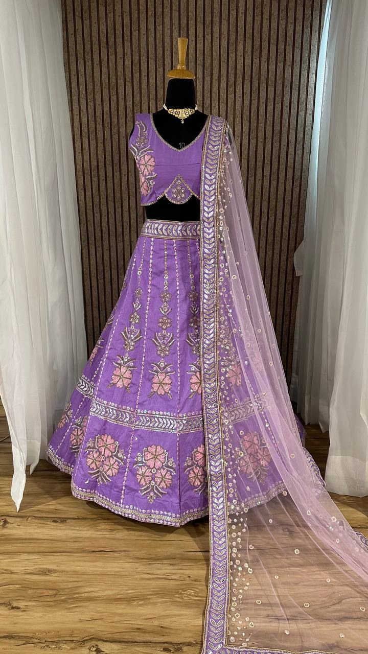 Purple Heavy slub silk lehnga with thread - INSPIRED | Ready To Wear - qivii