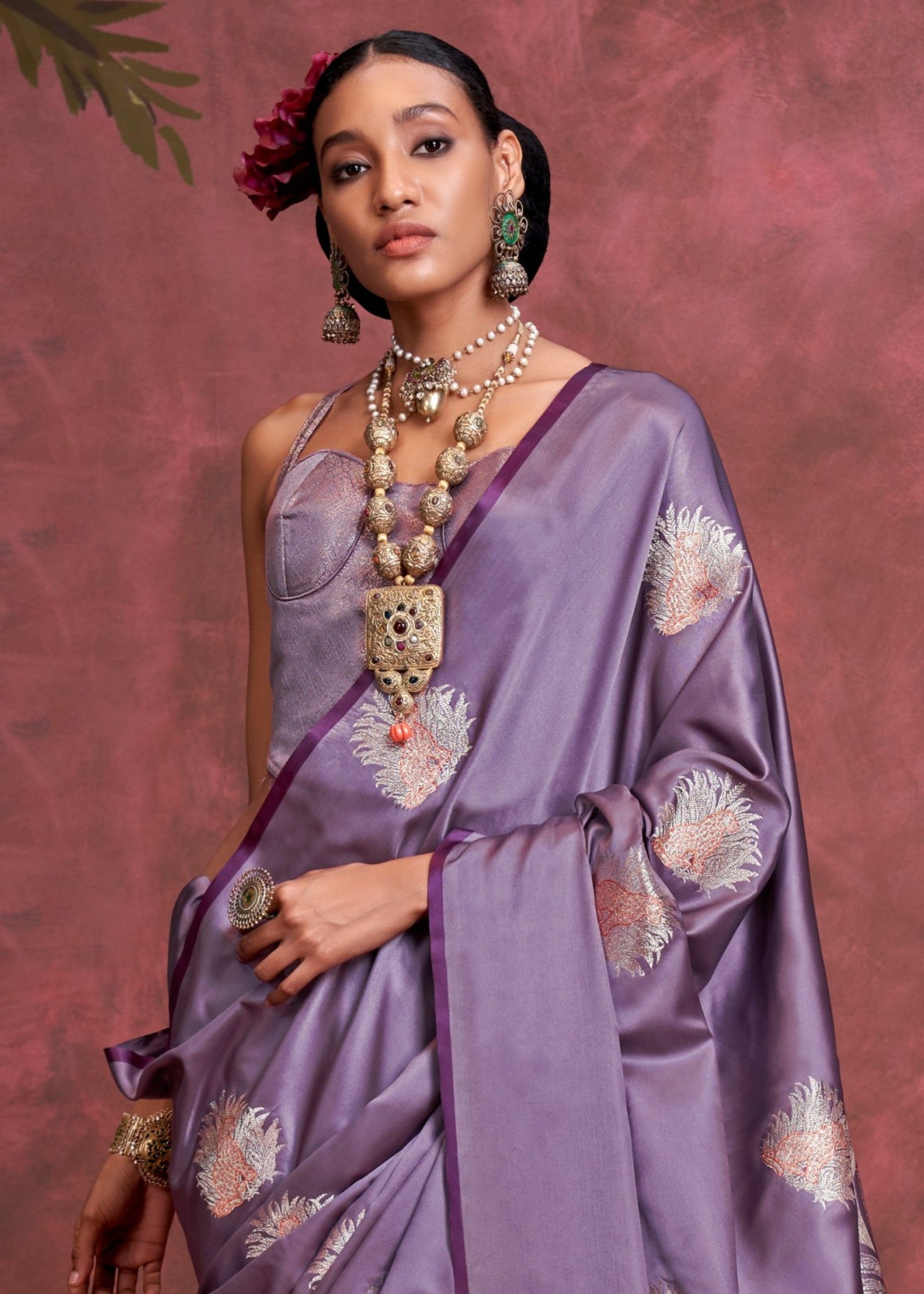 Sunset Purple Handloom Weaving Satin - Banarasi Zari Saree - qivii