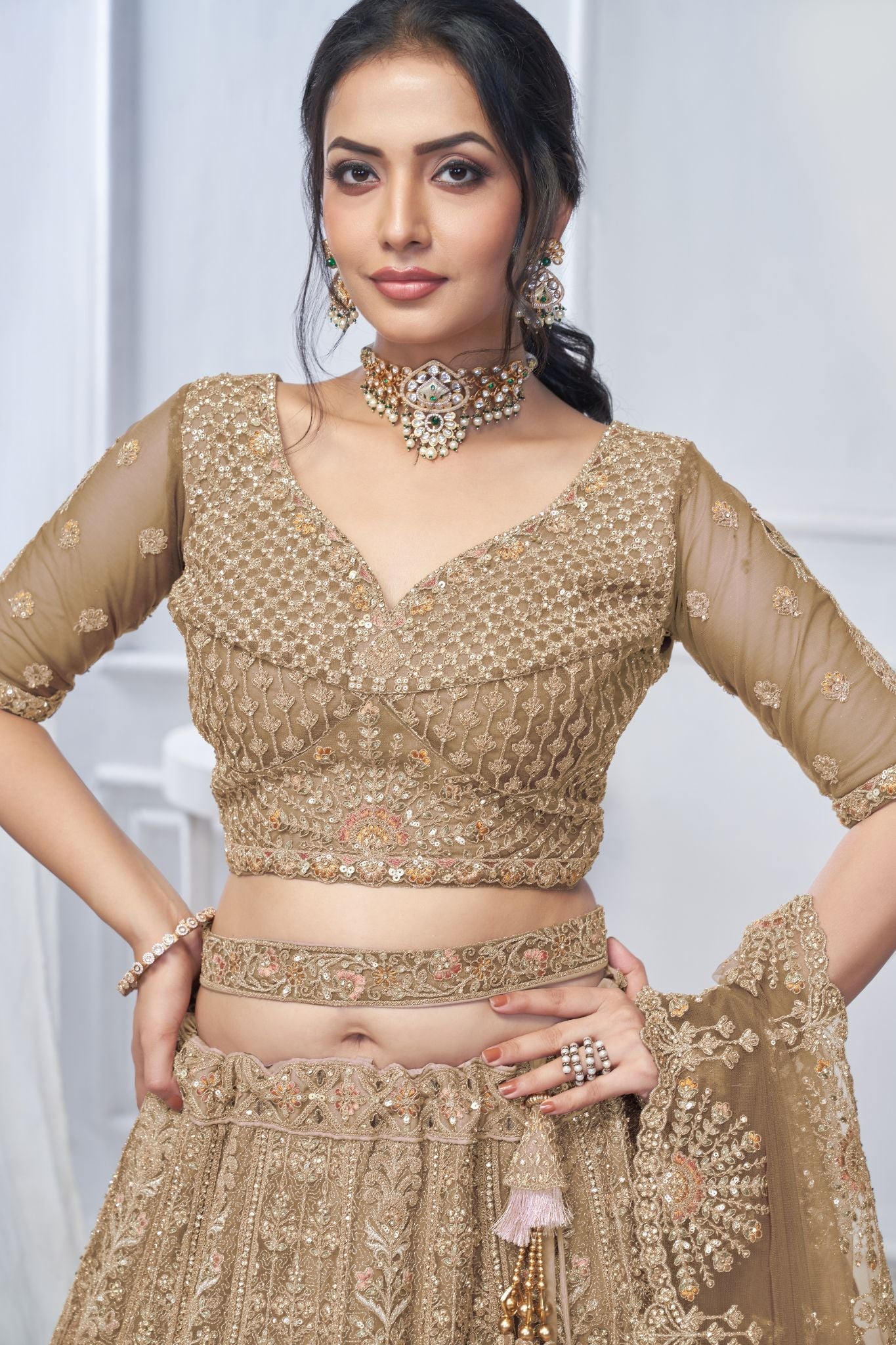 Royal Grandeur Bridal Brown Lehenga - qivii