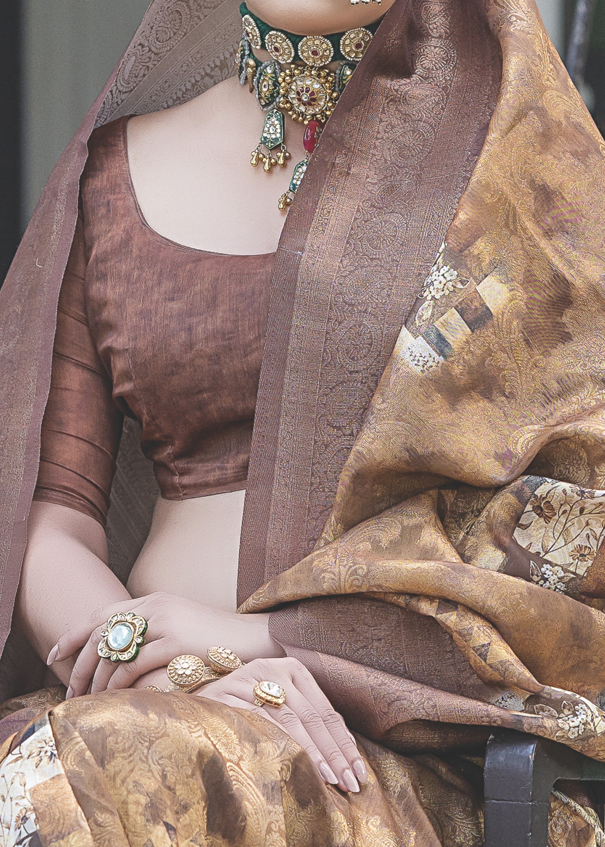 Toffee Brown Woven Silk Saree with Contrast Pallu - qivii