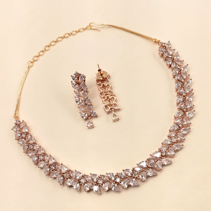 Yaasmin Rose Gold Plated Semiprecious White Stone American Diamond Set