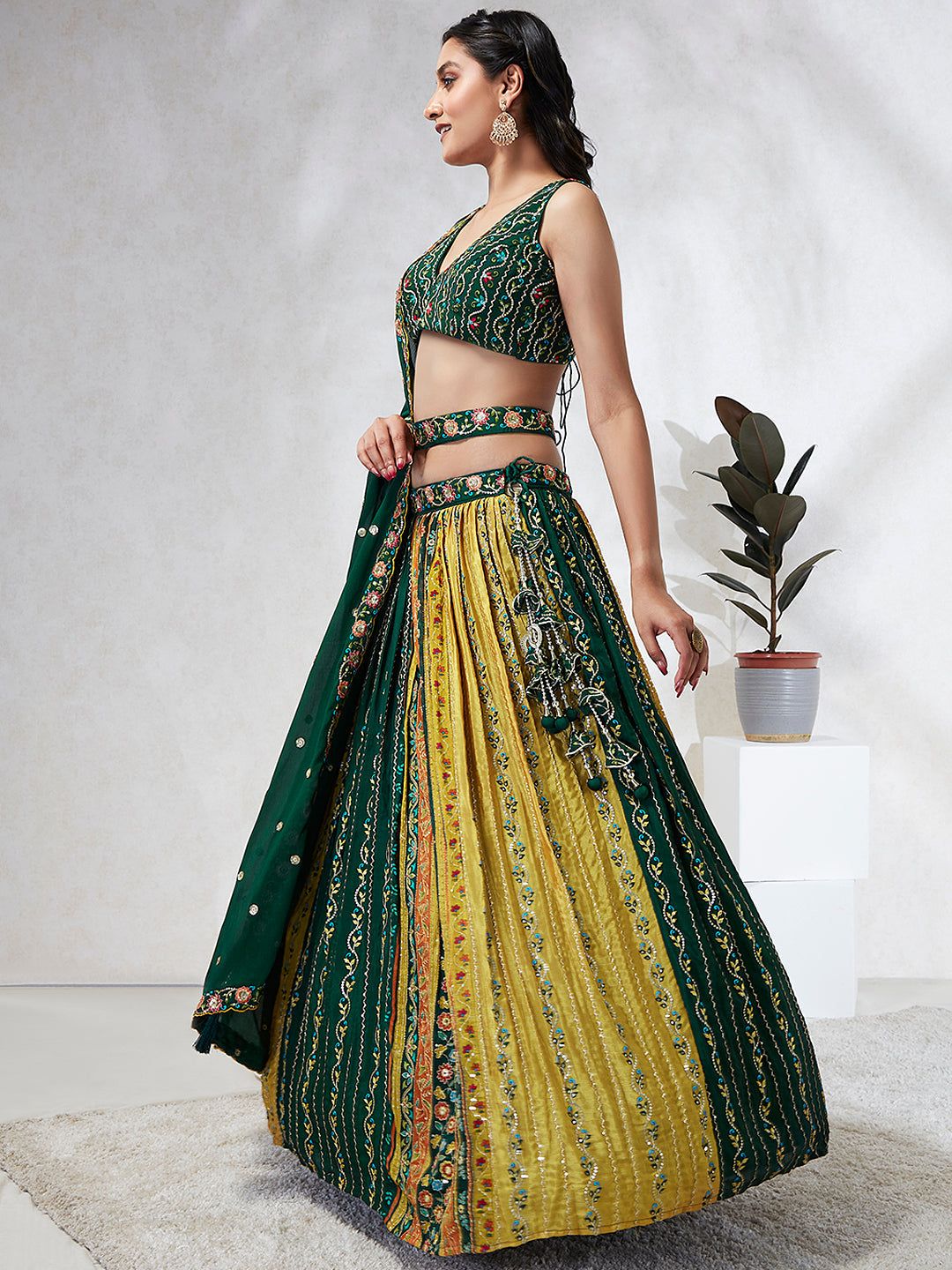 Position Print Chiffon with Sequins Embroidery Stitched Lehenga choli