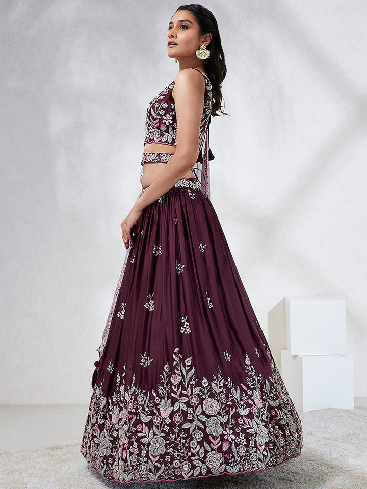 Pure Georgette Sequins and thread embroidery Stitched Lehenga choli