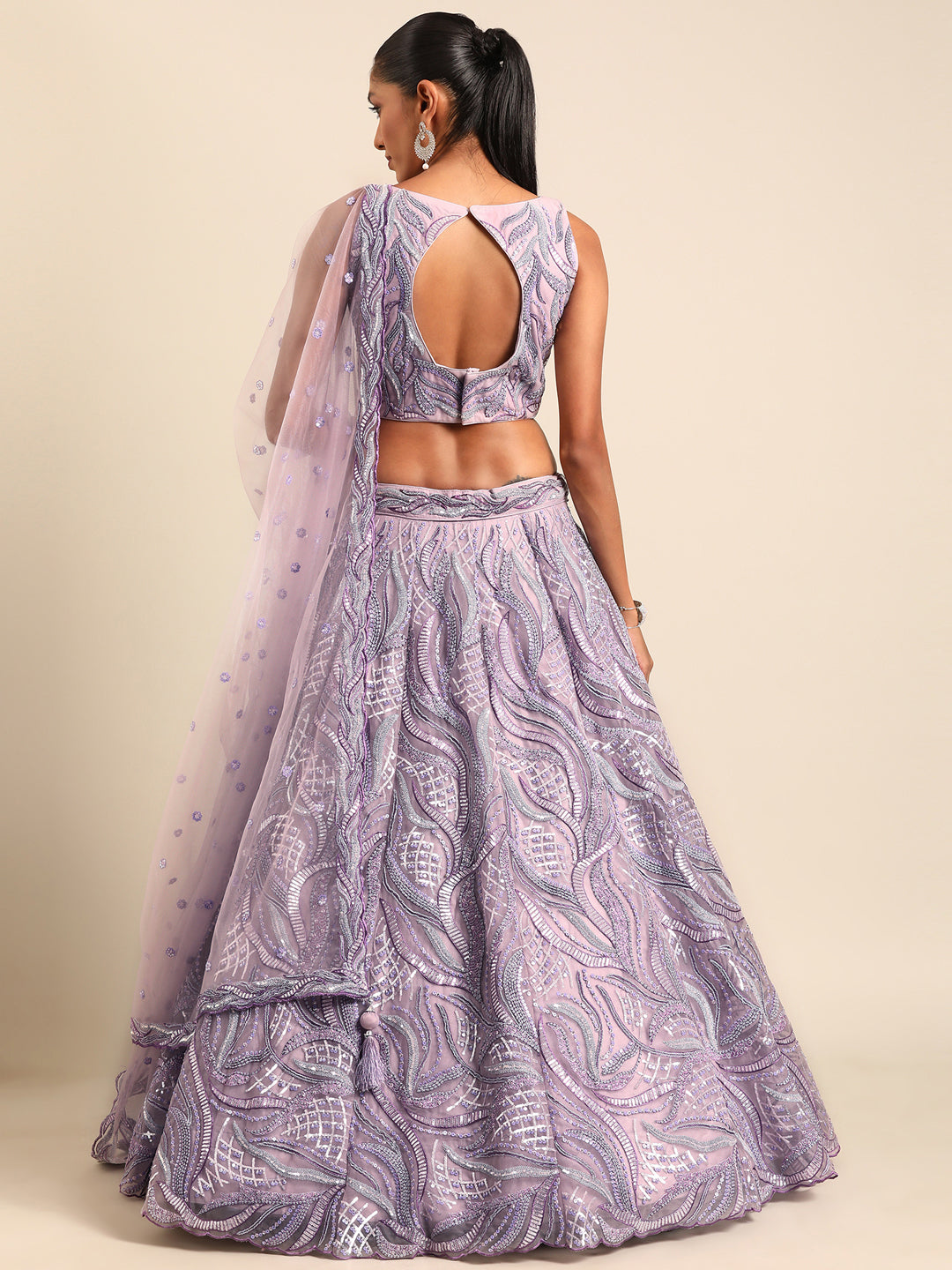 Light-Dark Color Sequined Heavy Embroiderey using thread Net Stitched Lehenga Choli