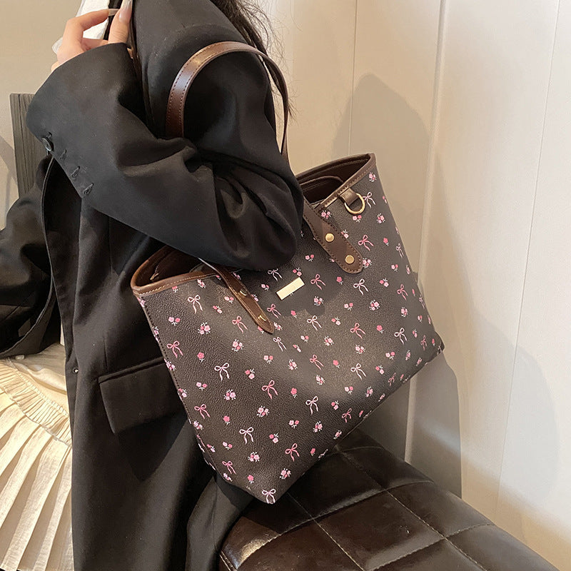 Women‘s Large Capacity Floral Tote Bag | Fashionable & Versatile Daily Commuter Shoulder Bag
