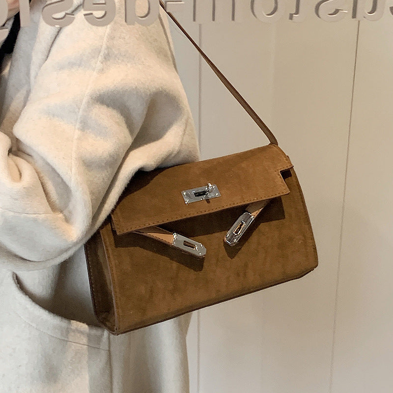 Women's Retro-Luxe Suede Mini Satchel - Convertible Underarm Crossbody Bag for Women | Vintage Brushed Texture in Caramel Ombre