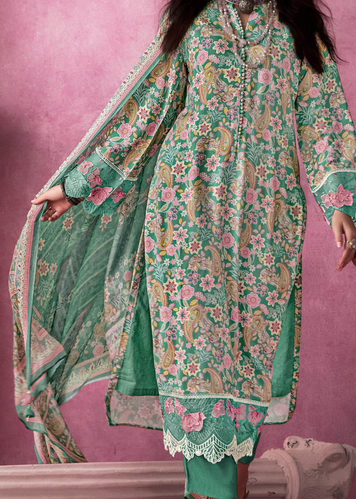 Green Multicolour Pure Muslin Salwar Suit