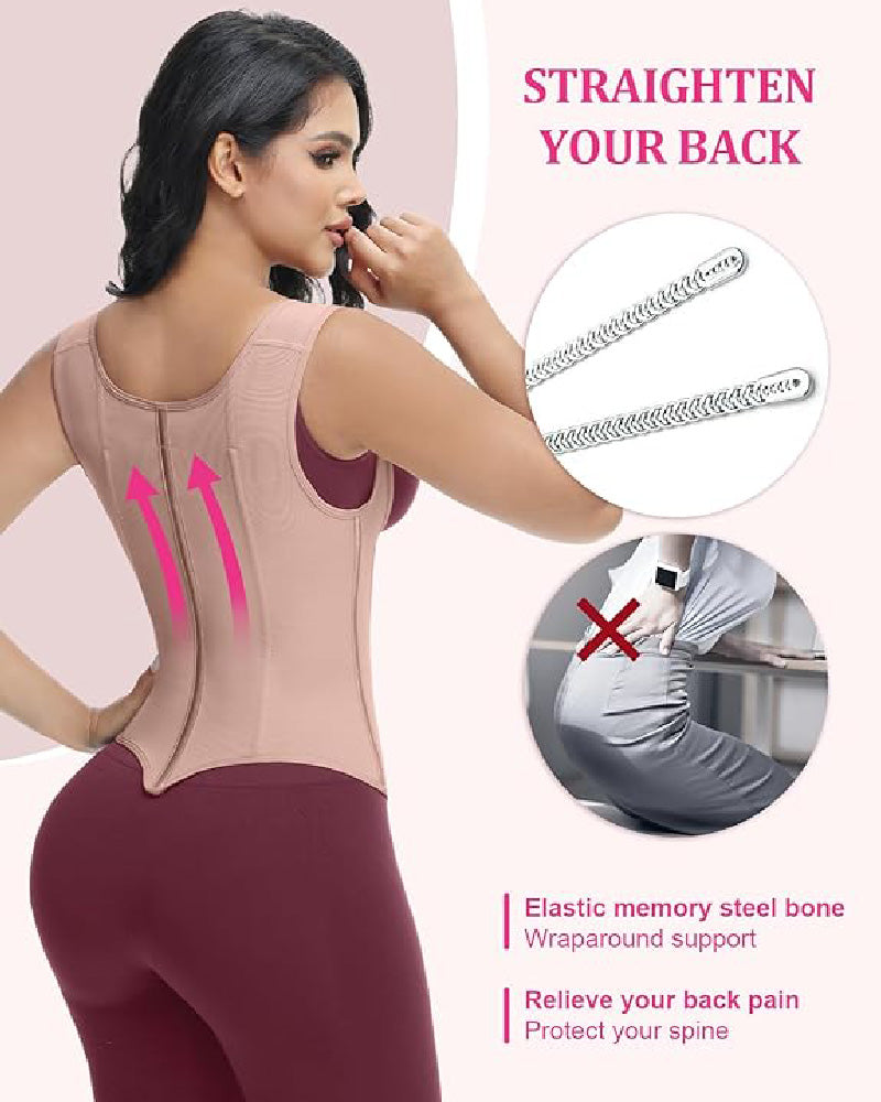Waist Trainer for Women Body Shaper Corset Vest Tank Top with Steel Bones  - By Qivii
