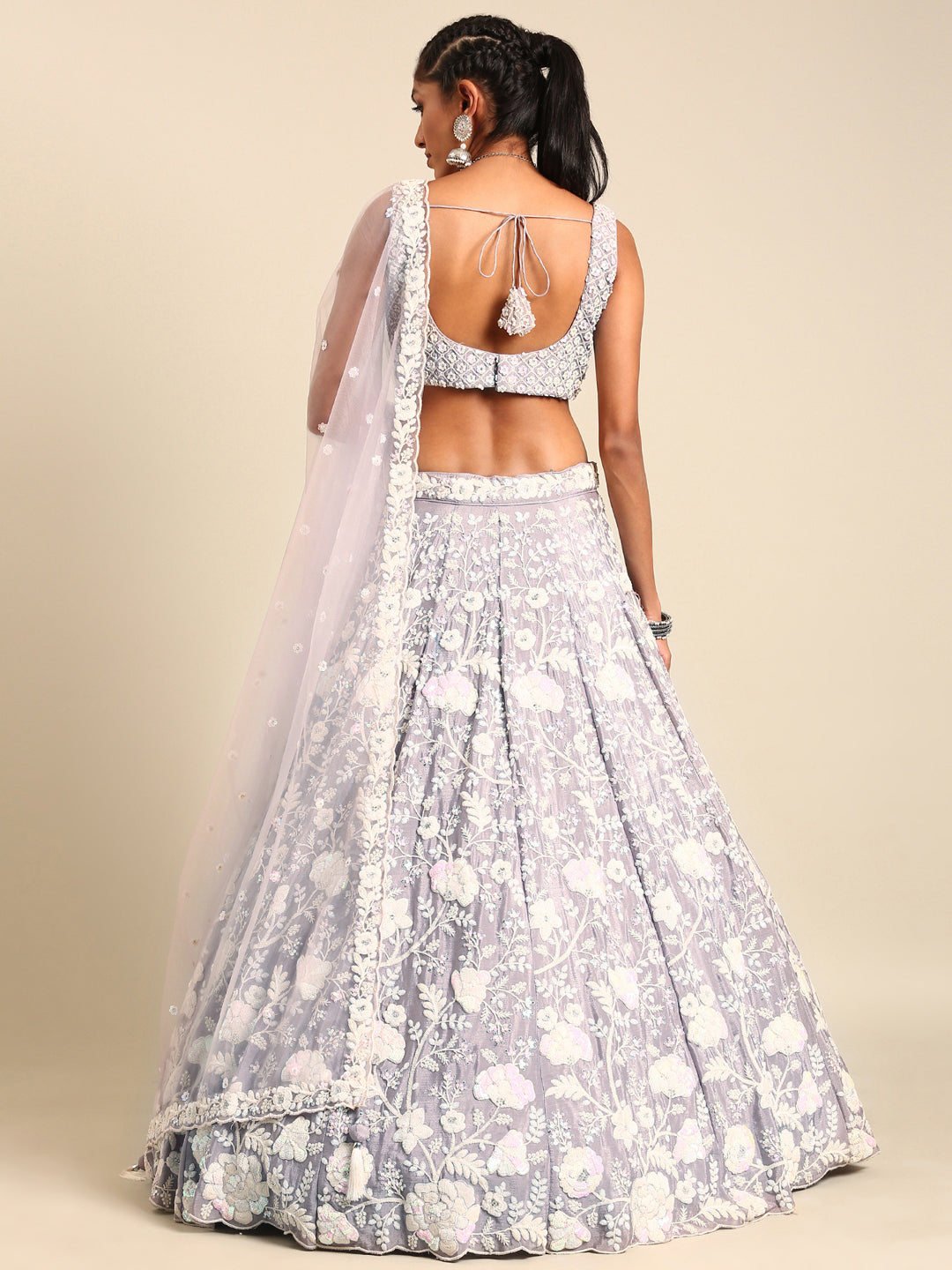 White Color Sequined Chinon Embroidered Stitched Lehenga choli