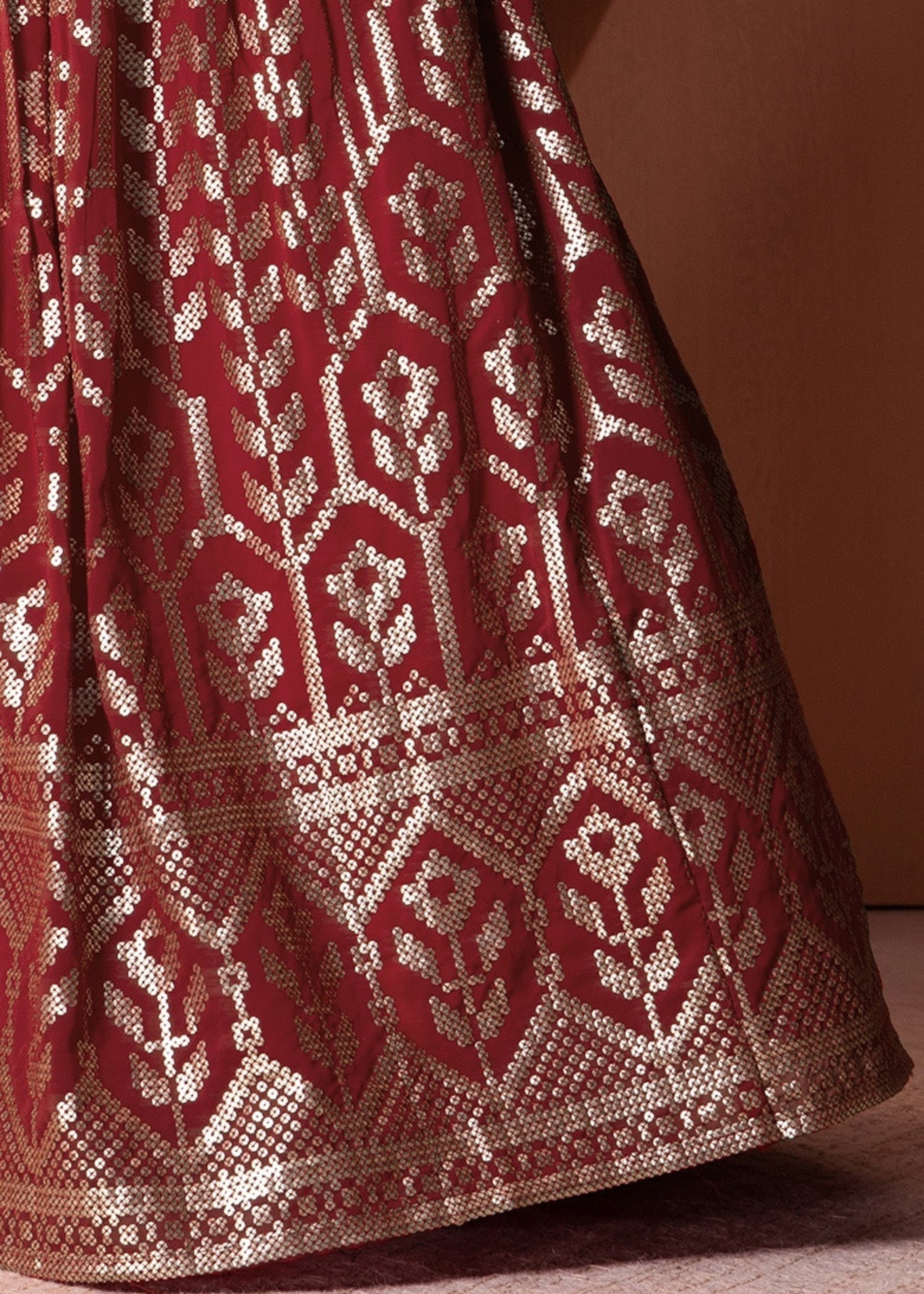 Maroon Red Georgette Lehenga Choli With Sequins And Thread Embroidery Work | Ready To Wear - qivii