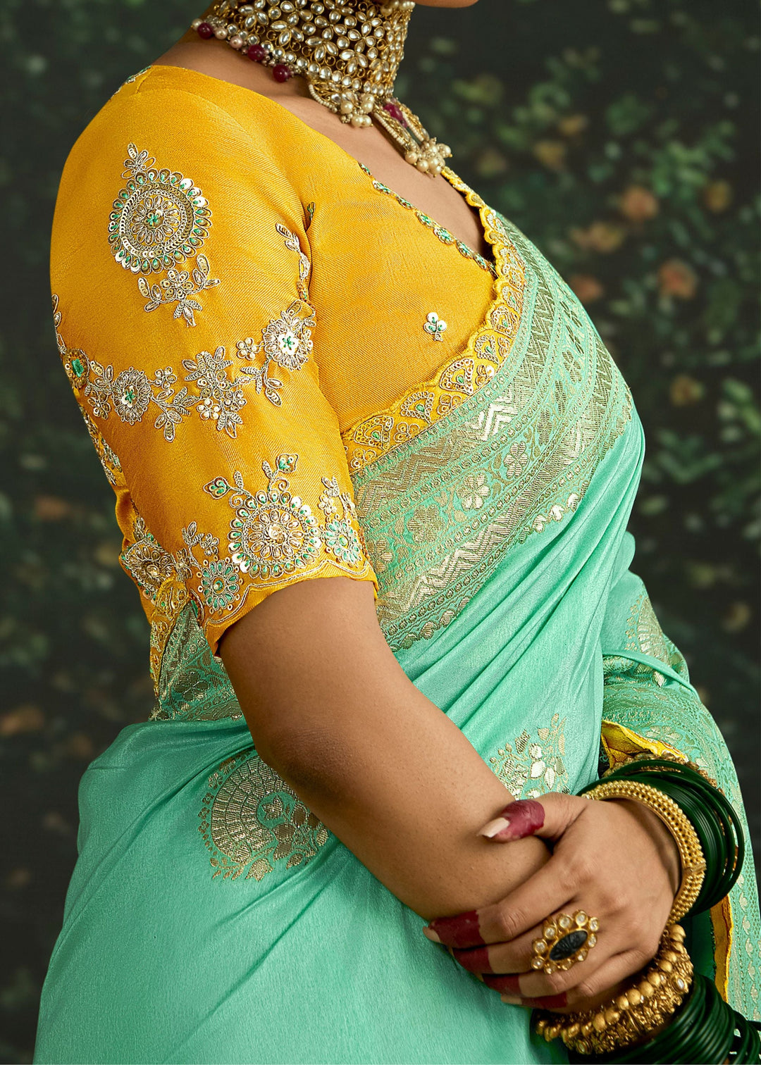 Beautiful pastel and yellow viscose silk saree with intricate zari work detailing