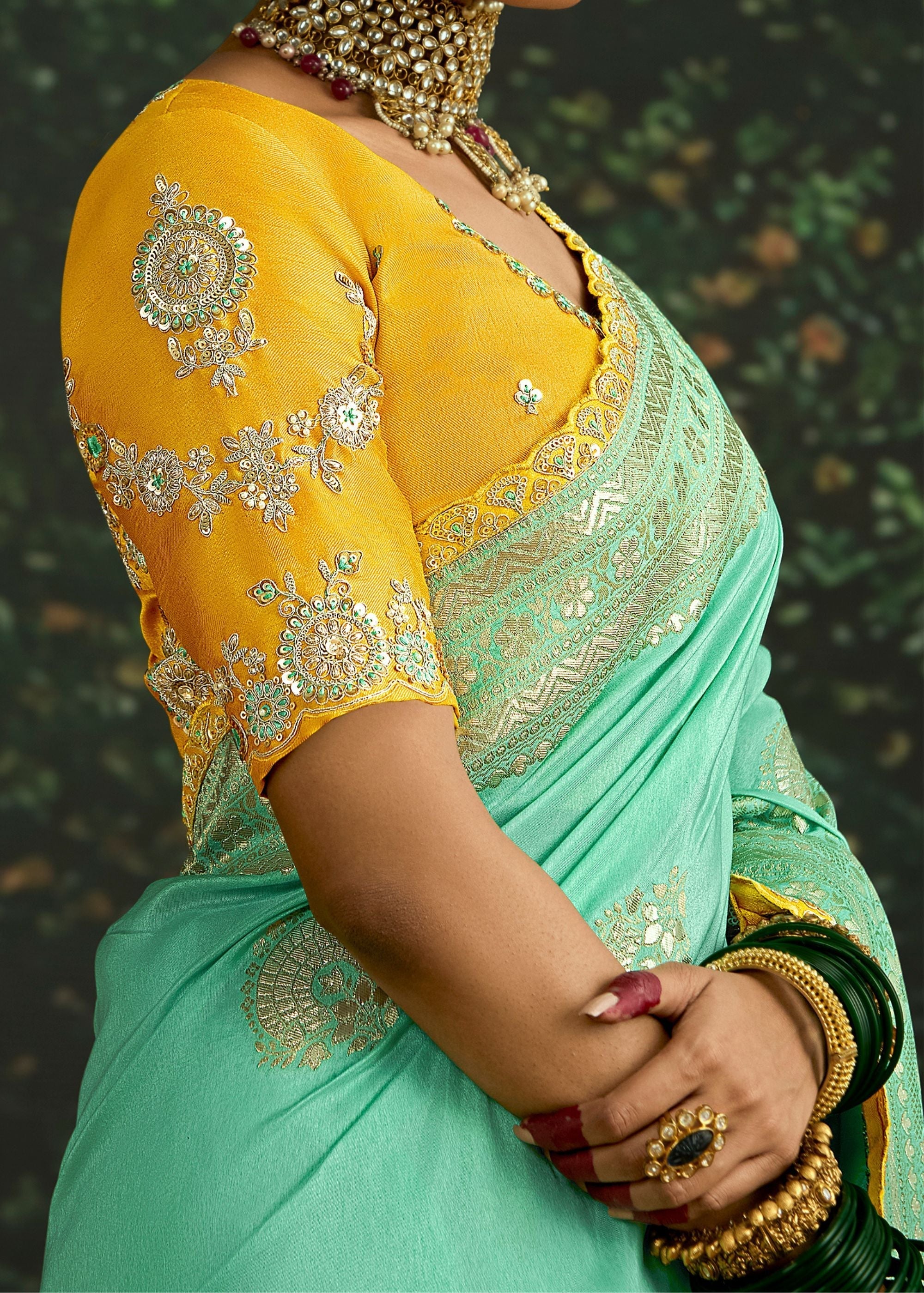 Pastel and Yellow Viscose silk Saree with Zari work - qivii
