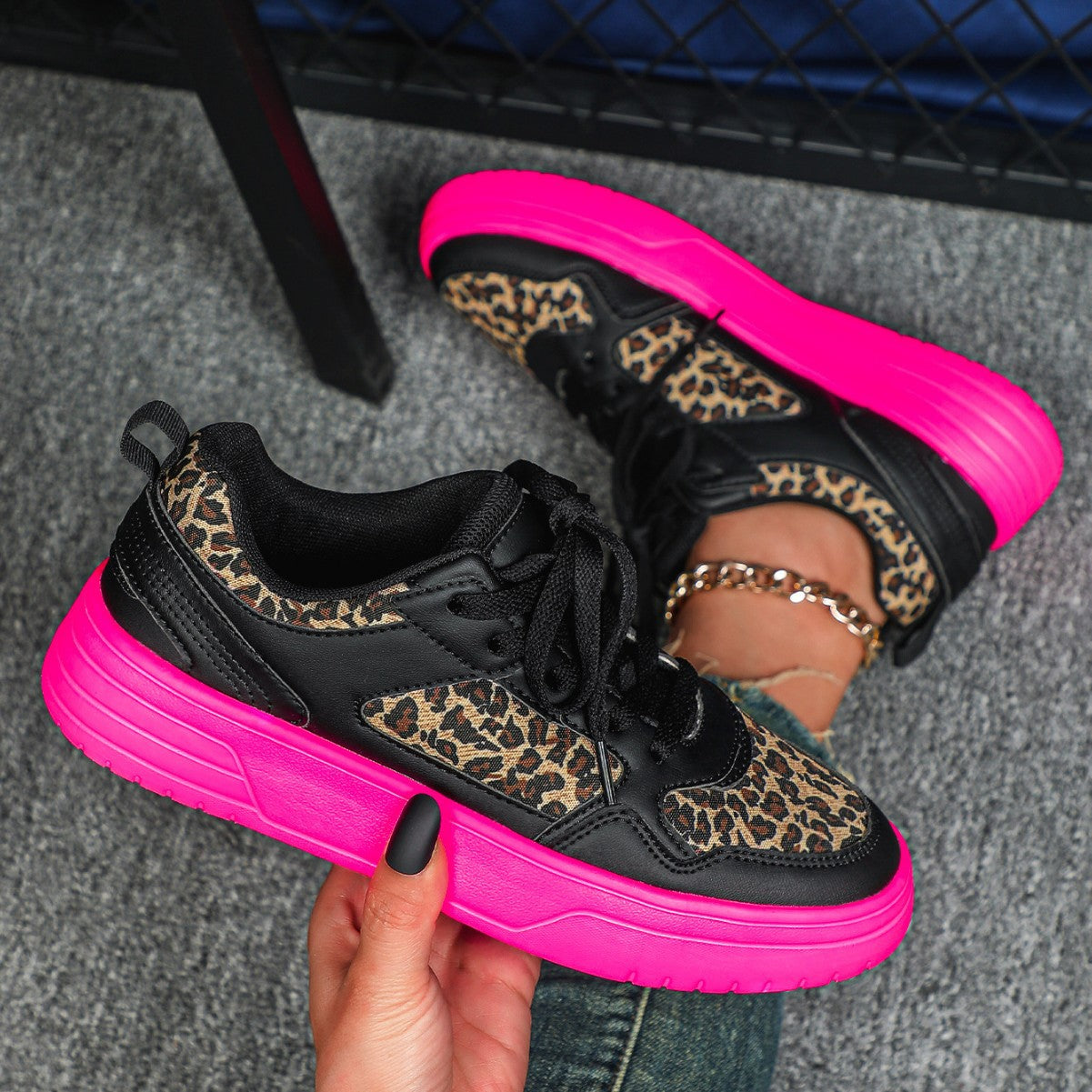WildStride Leopard Print Platform Casual Skate Sneakers – Unisex Outdoor Shoes (US4–11.5)