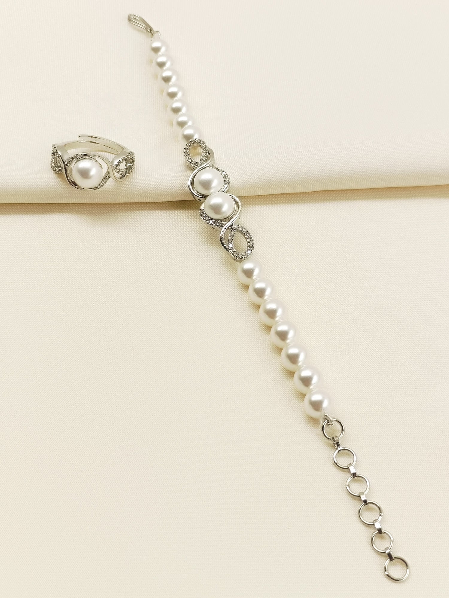 Rashi White Pearl American Diamond Combo Set