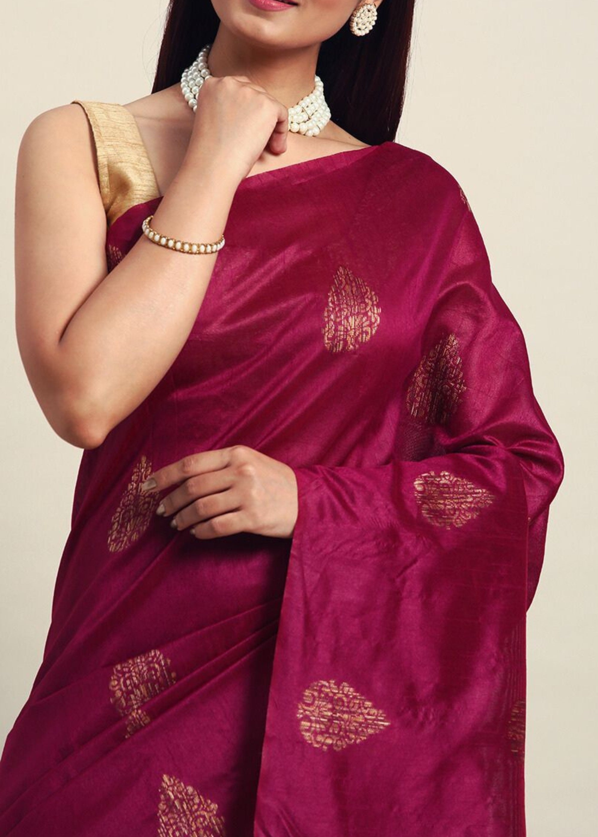 Wine Woven Handloom Raw Silk Saree - qivii