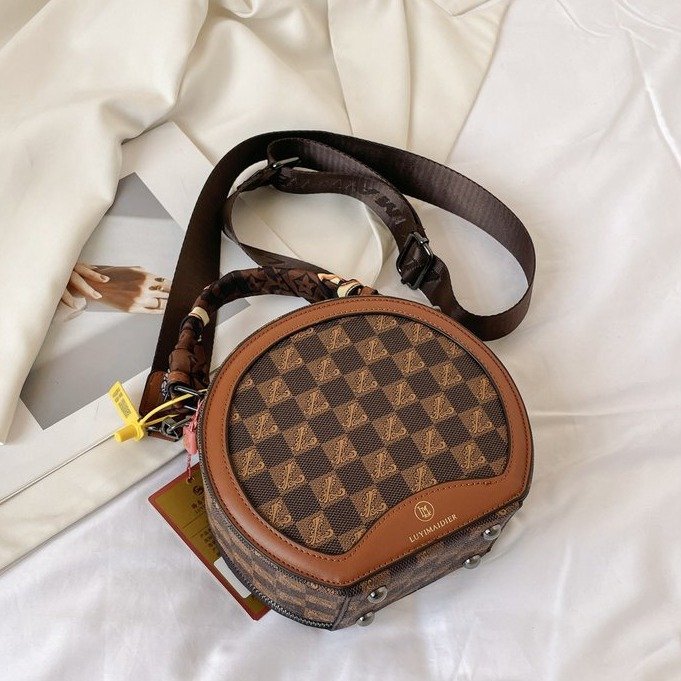 Women's Retro Textured Round Bag – Vintage Crossbody with Detachable Charm & Scarf, Versatile Top Handle & Adjustable Strap