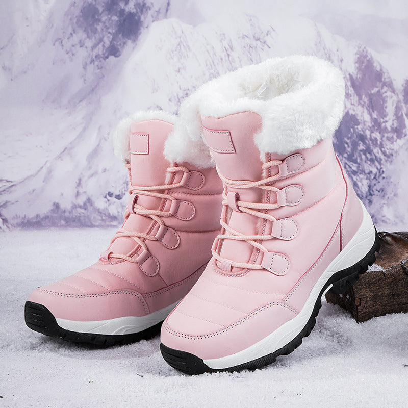 Women's Thermal Winter Hiking Boots - High-Cut Fleece Lined Snow Boots (Pink, White & Black - US 5-10)