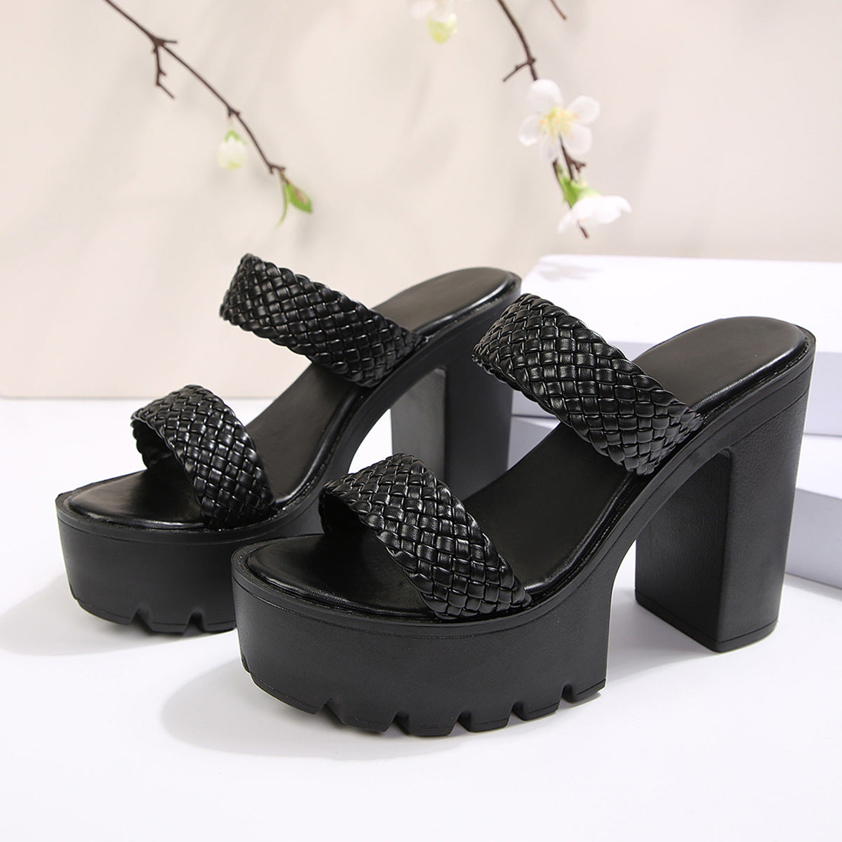 Women's Aveline One-Band Ultra-High Chunky Platform Slide Sandals – Elastic Back Strap Slip-On Heels (US 4–10.5)