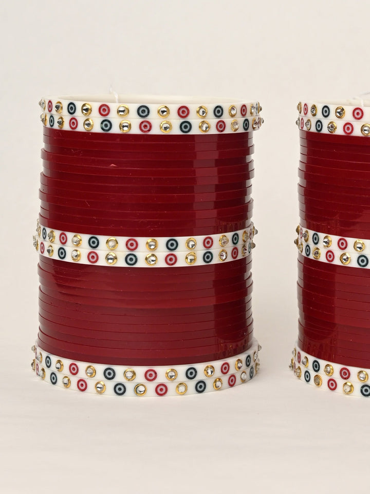 Madhushi Traditional Maroon And White Bangle Punjabi Chura