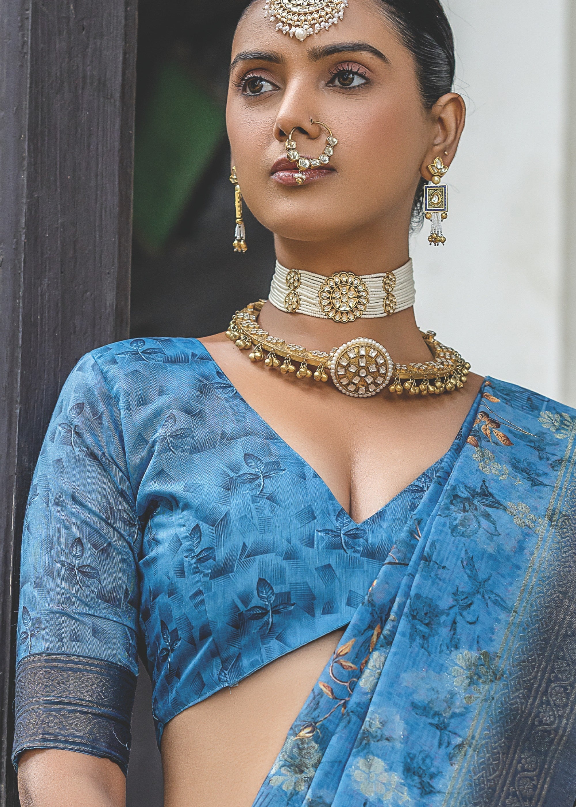 Azure Blue Woven Silk Saree - qivii