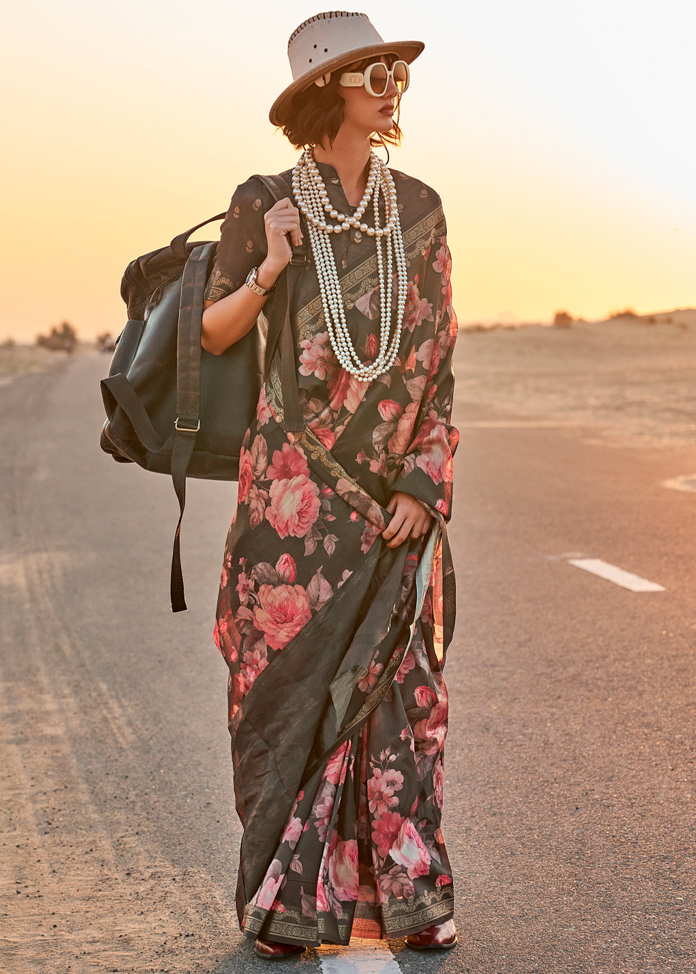 Olive Green Woven Tussar Silk Saree