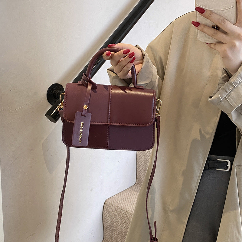 Women's Patchwork Artisan Satchel – Convertible Square Bag with Detachable Strap & Mixed Media Panels