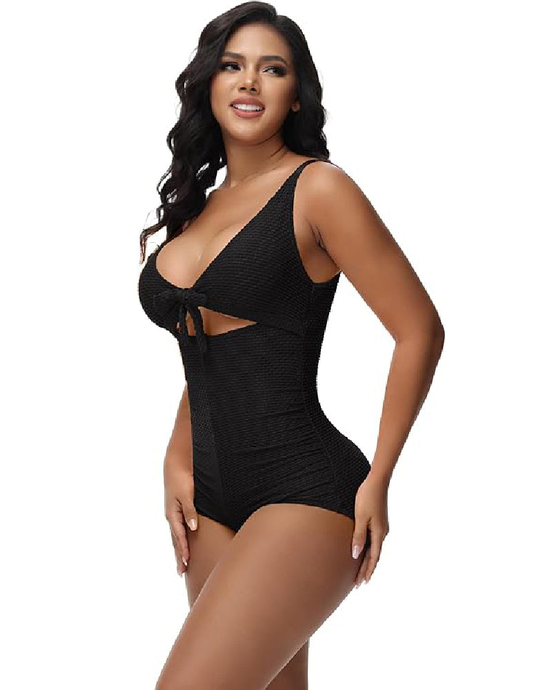 Women's Tummy Control Swimsuit Cutout Tie Knot Front Push Up Shapewear Bathing Suit  - By Qivii