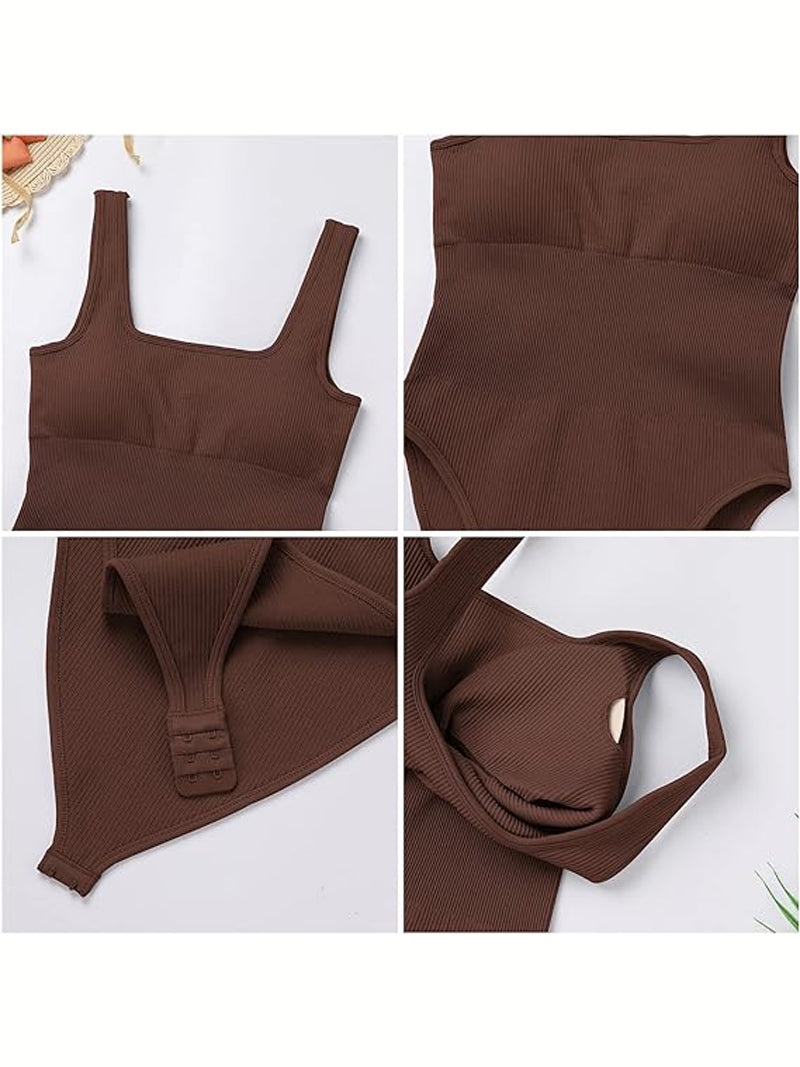 Women's Shapewear Bodysuits Sexy Ribbed Sleeveless Square Neck Tank Tops  - By Qivii