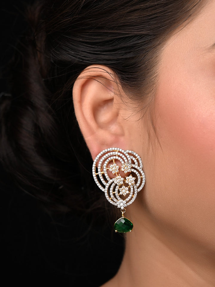 Maitri Gold Plated American Diamond Earring With Green Stone