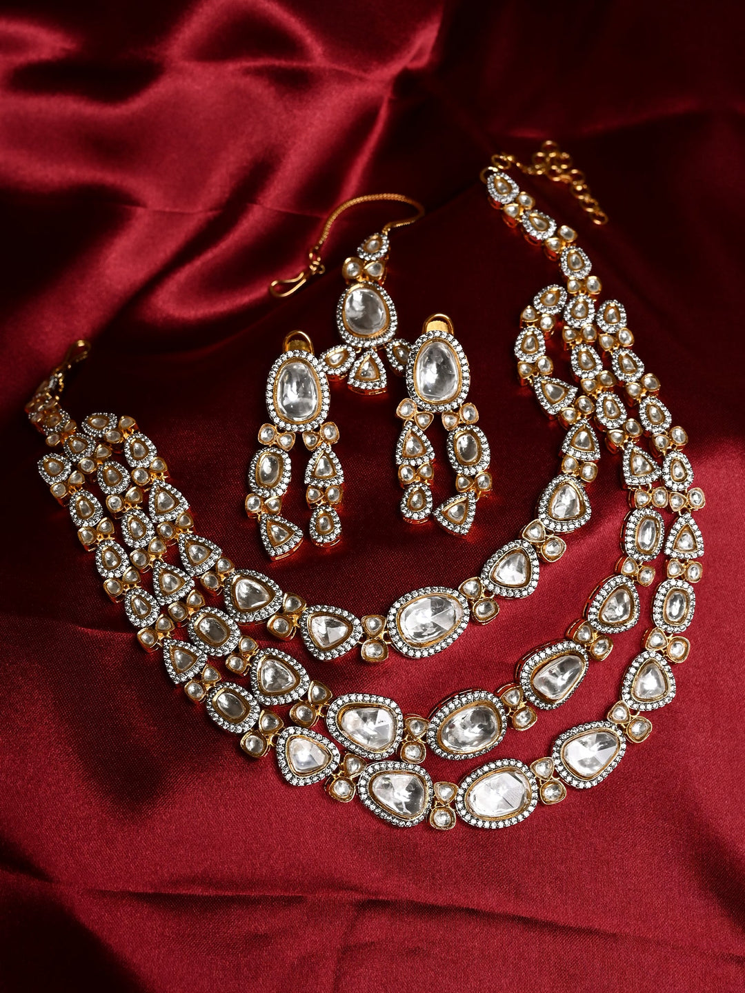 Anshita Triple Layer Kundan Polki Necklace Set