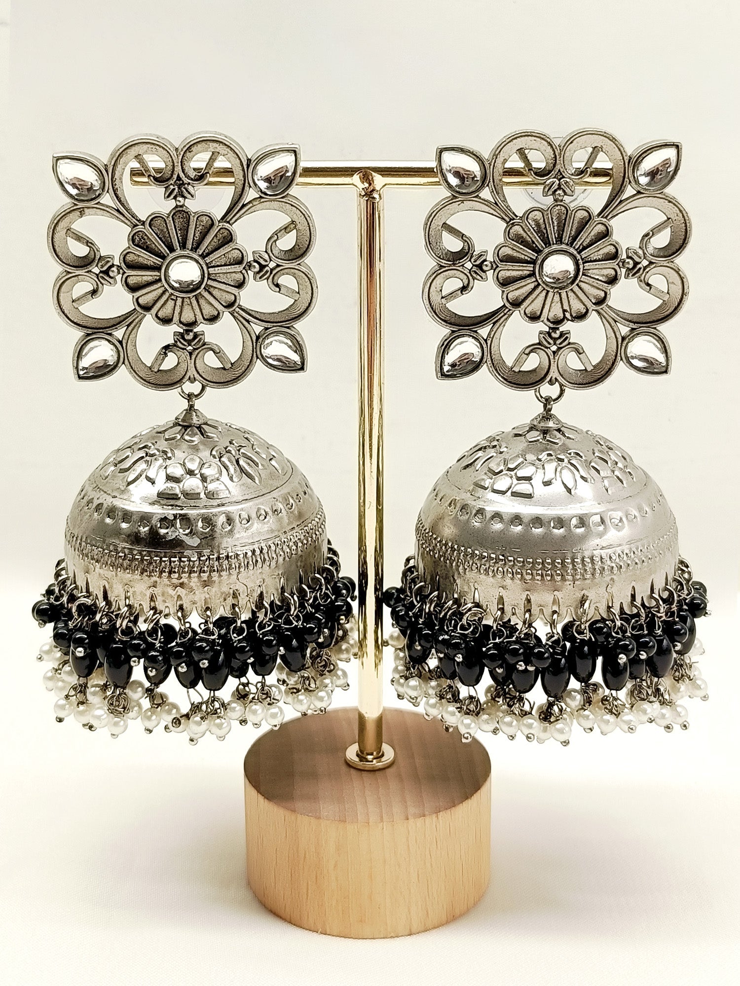 Amulya Black Oxidized Jhumki - qivii