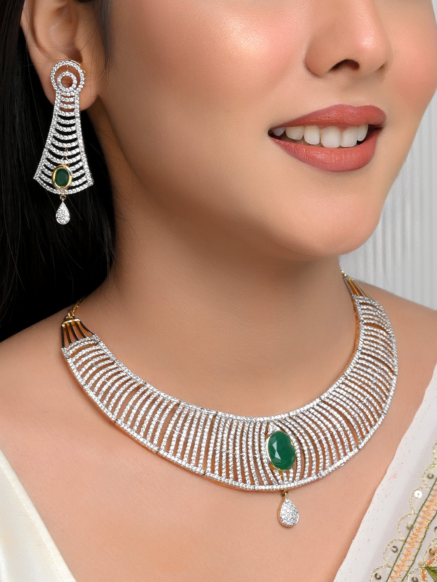 Faiza Green American Diamond Set - qivii