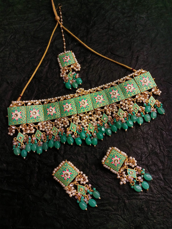 Gabriel Light Green Kundan Choker Set