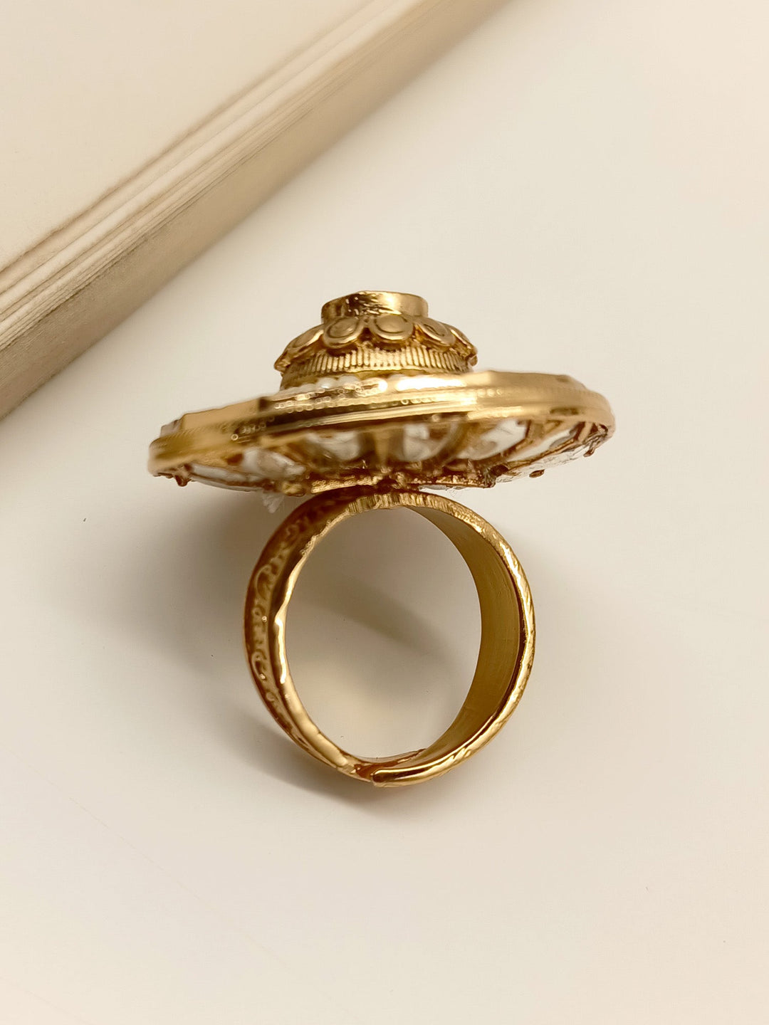  Gorgeous Genesis White Kundan Finger Ring with Exquisite Gold Plating