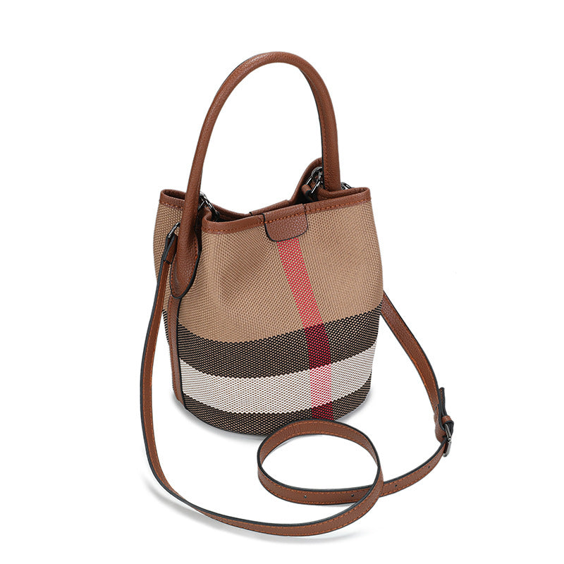 Women’s Regent Plaid Bucket Satchel — Heritage Check Full-Grain Leather Convertible with Detachable Pouch & Effortless Transition Carry