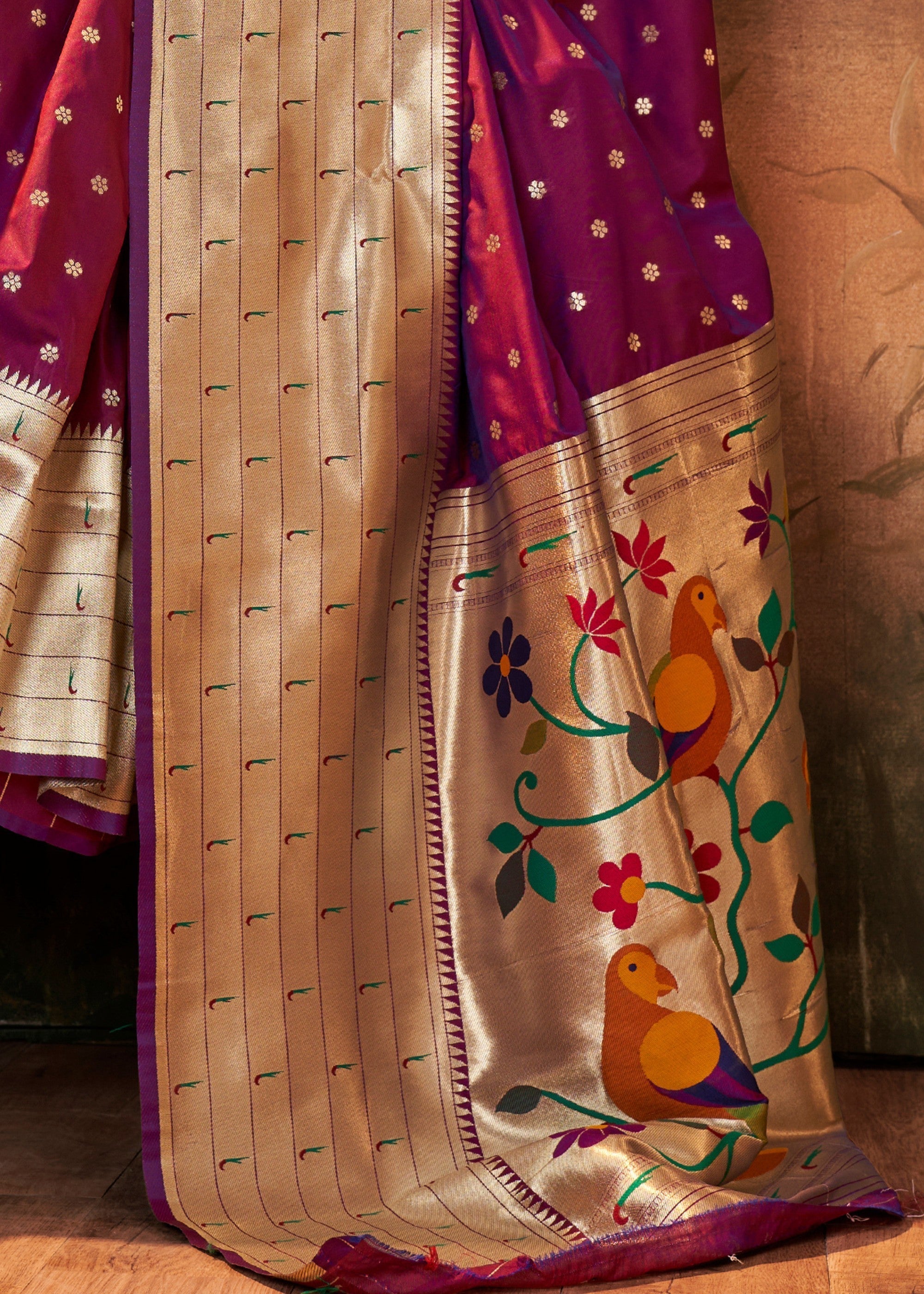 Grape Purple Paithani Silk Saree With Zari Weaving - qivii