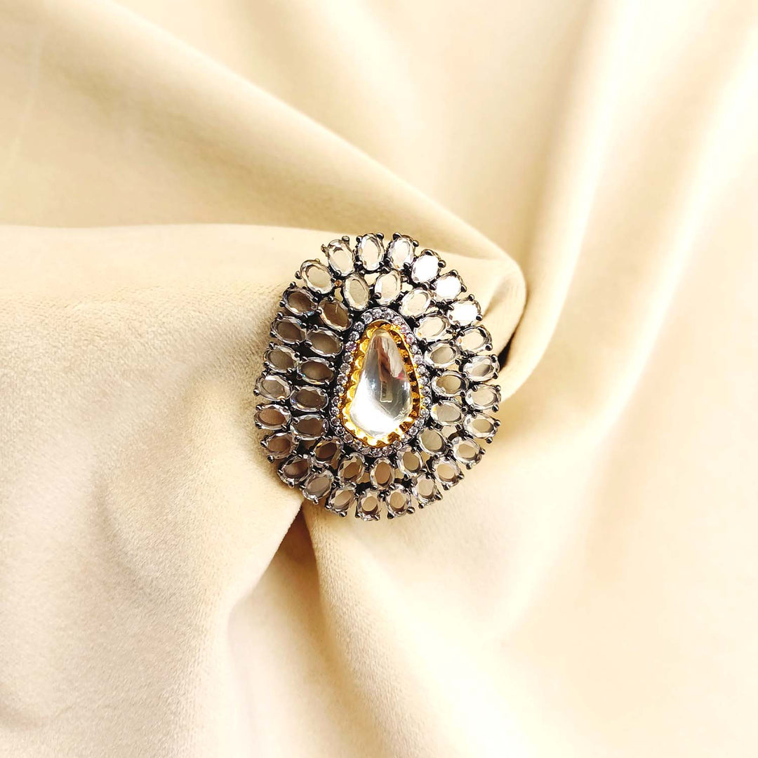 Gold and rhodium plated Victorian ring with Ahalya Diamonds design