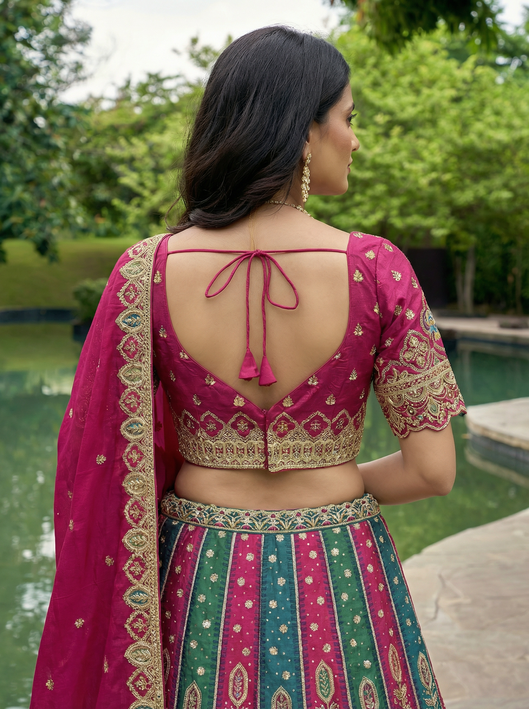 Rose - Position Print Georgette Golden Embroidered Work Ready to Wear Lehenga Choli