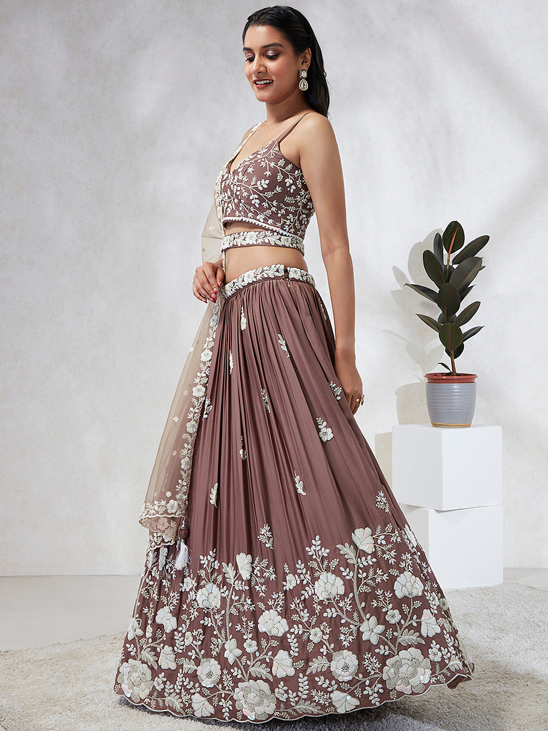 White Color Sequined Georgette Embroidered Stitched Lehenga choli