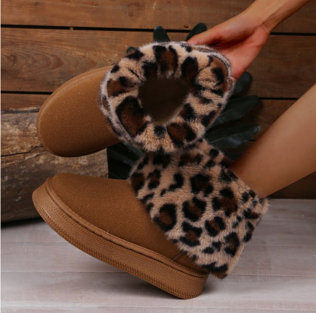 Women's Darby Leopard Winter Boots - Cozy Fuzzy-Lined Platform Slip-On Shoes (US 5-10)