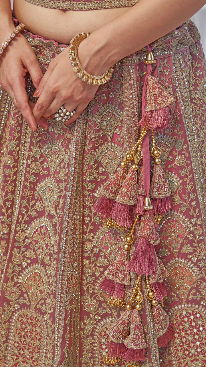 Pastel Onion Embroidered Bridal lehenga