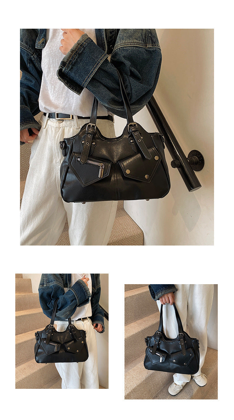 Women's Road Rebel Tote - Retro Moto-Inspired Convertible Carryall with Industrial Hardware