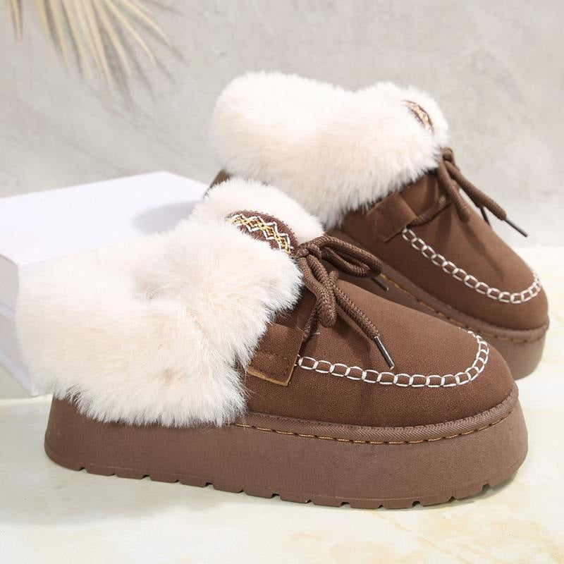Women's FrostHaven faux fur lined winter moccasin-style shoes by Bootara, suede lace-up winter footwear for women in US sizes 5.5-10.5