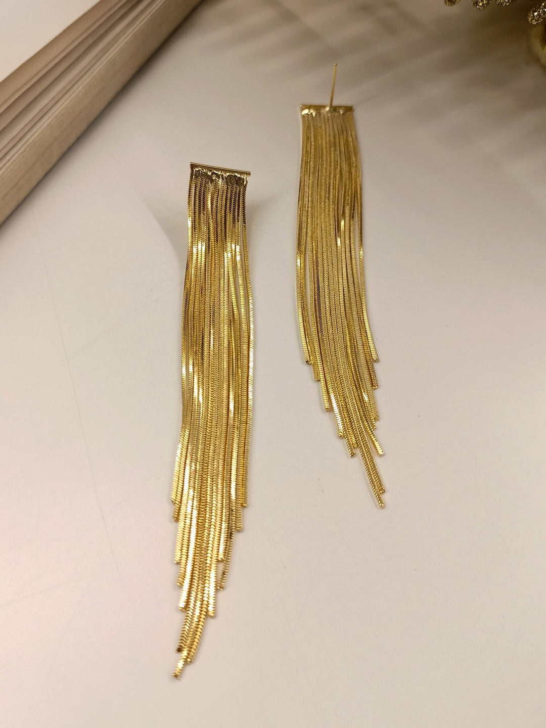 Raysha Long Golden Chain Earrings